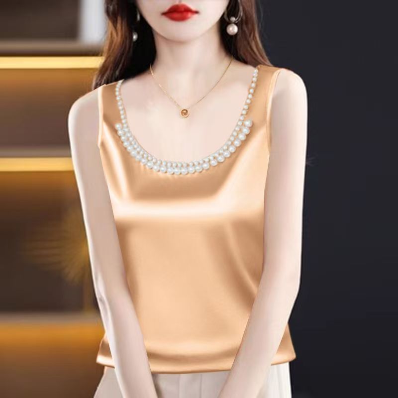 Silk Camisole Work - Однотонный атласный шелковый укороченный топ на