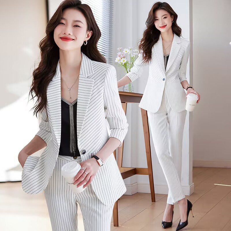 Women Formal Wear Store - Синий полосатый костюм для женщин 2025: