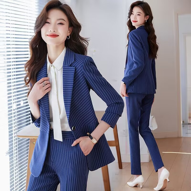 Синий полосатый костюм для жен – обзор и цена Women Formal Wear Store
