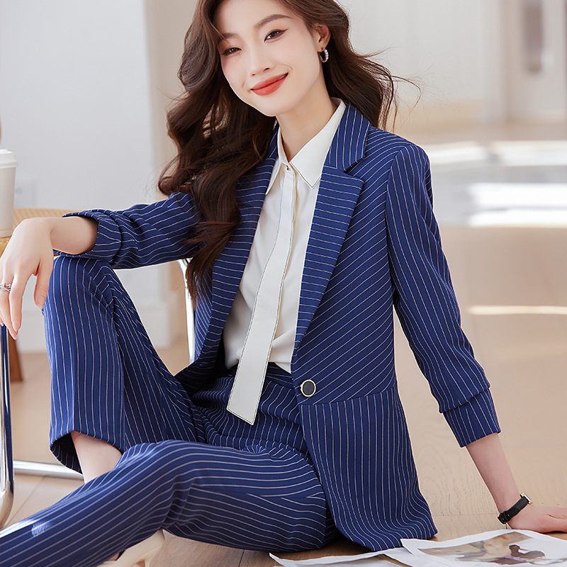 Синий полосатый костюм для жен – обзор и цена Women Formal Wear Store